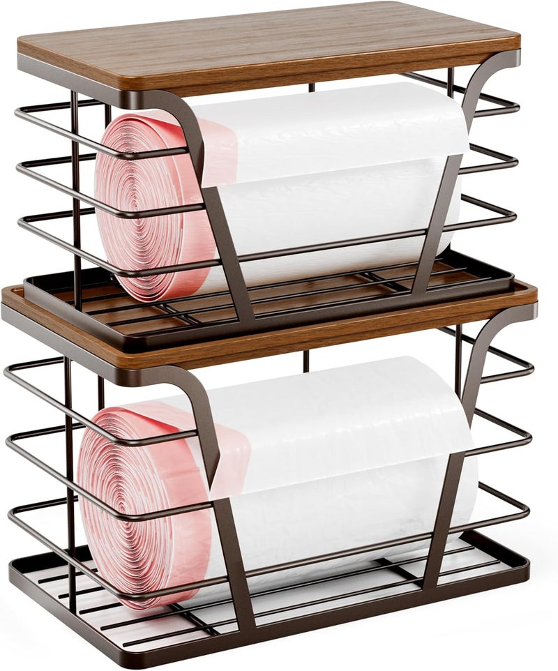 TIDIIABODE Store 2 Pack Stackable Kitchen Organization,Counter Organizers and Pantry Organization for Home and Kitchen,Trash Bag Organizer Under Sink,Brown - Image 1